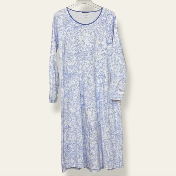 Lands’ End 100% Cotton Paisley Nightgown XL Long Sleeve Soft Knit - Picture 2 of 5